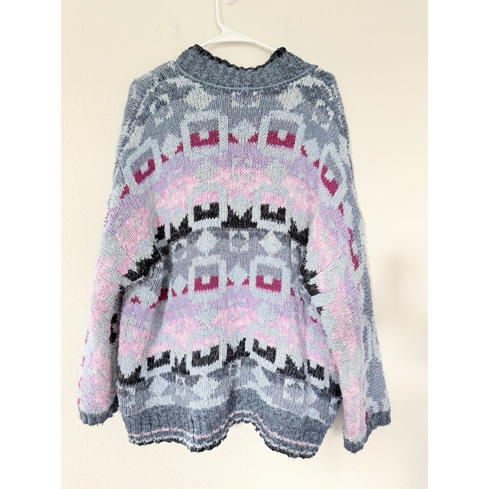 Free People Bluebell Oversized Cardigan Small Denim Aztec Boho Indie Sleeze Top - Picture 6 of 11